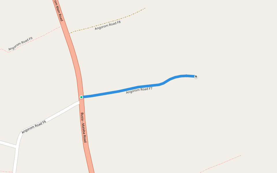 Angorom Road F7 walking route map in Busia