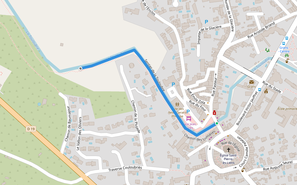 Sentier de la Touloubre walking route map in Grans