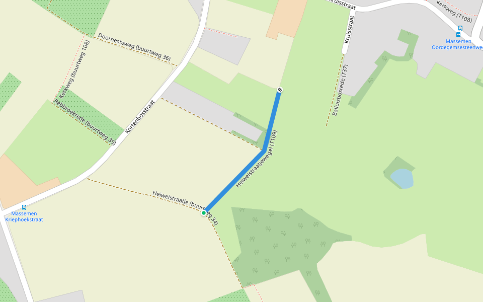 Heiweistraatjewegel (T109) walking route map in Wetteren