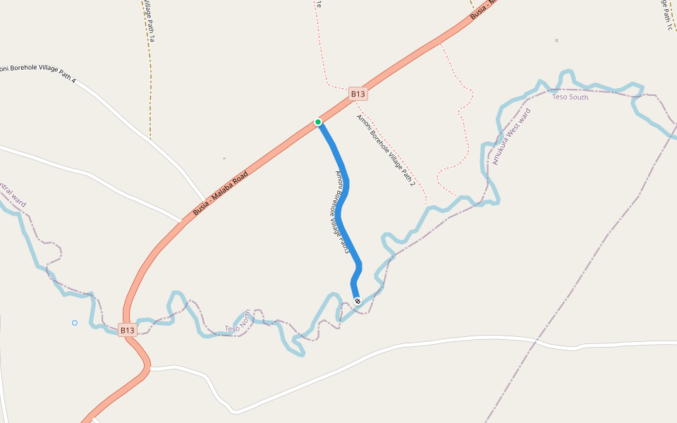 Amoni Borehole Village Path3 walking route map in Malaba
