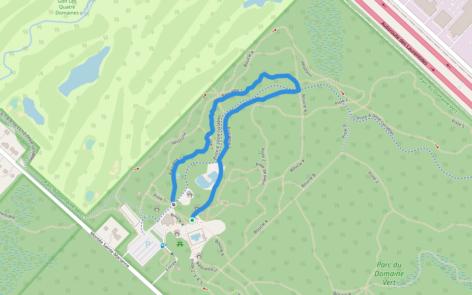 Raquette 1 walking route map in Mirabel