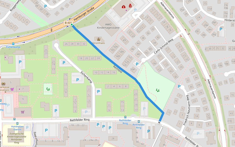 Rethfeld walking route map in Elmshorn