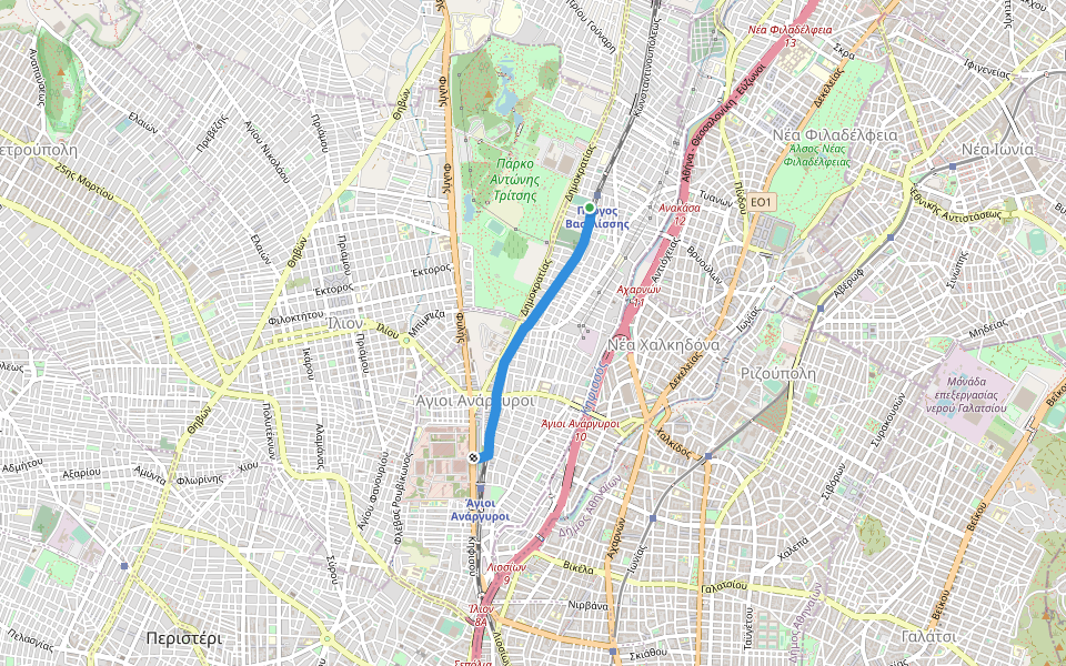 Ποδηλατόδρομος Αγίων Αναργύρων walking route map in Agii Anargiri