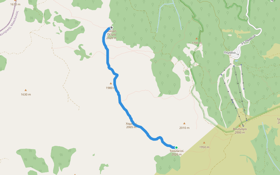 καλύβια Τσαπούκορυφές Μαύρη Πέτρα, Χαμίτης και Τσανακτσή walking route map in Naousa