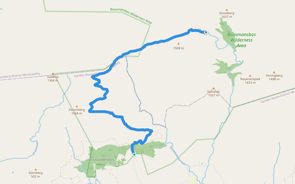 Loerklip Trail walking route map in Barrydale