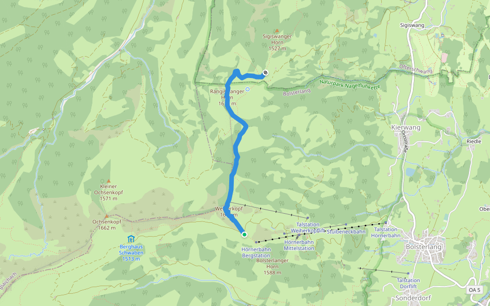 Hörner Höhenweg walking route map in Bolsterlang