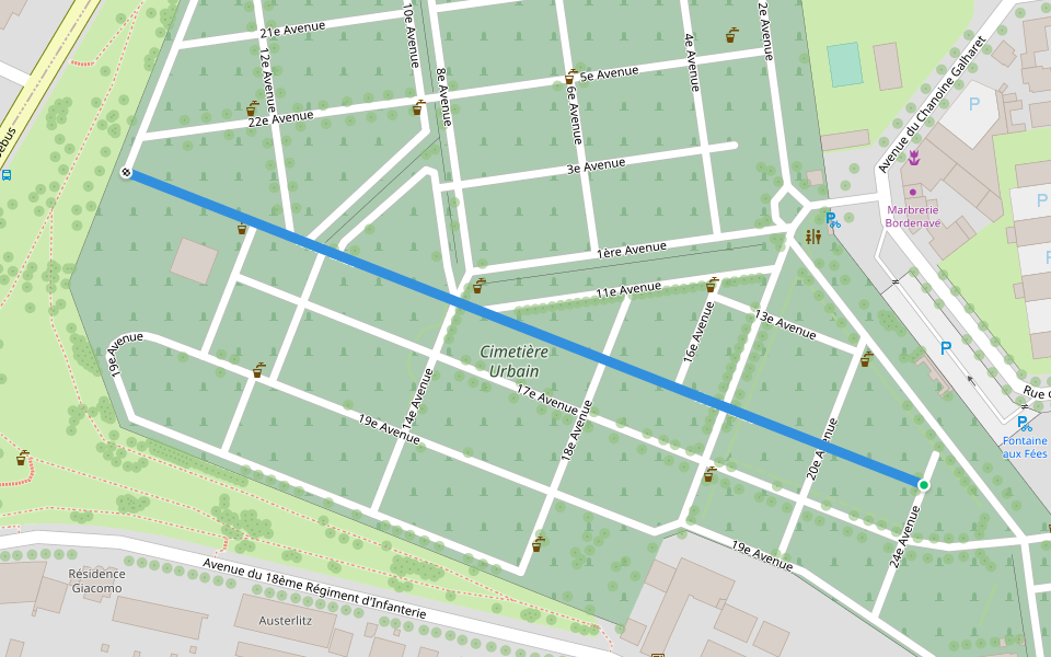 15e Avenue walking route map in Pau