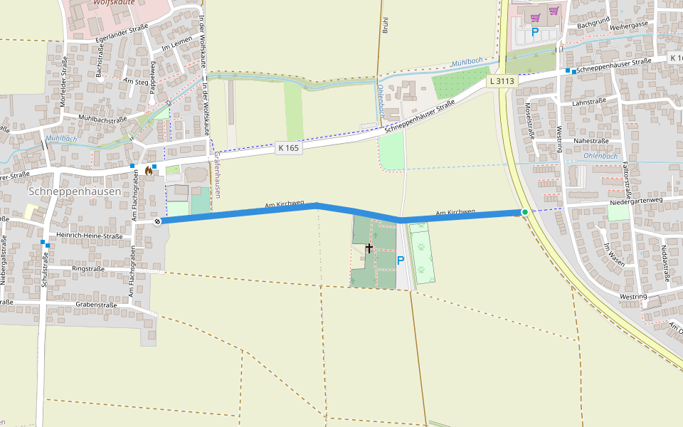 Am Kirchweg walking route map in Weiterstadt