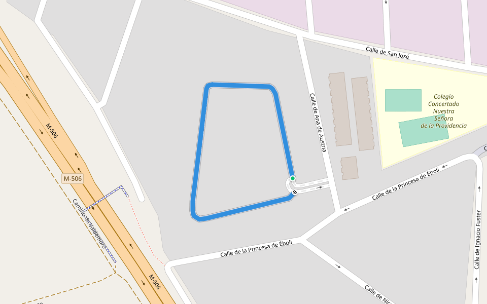 Calle de Ana de Austria walking route map in Pinto