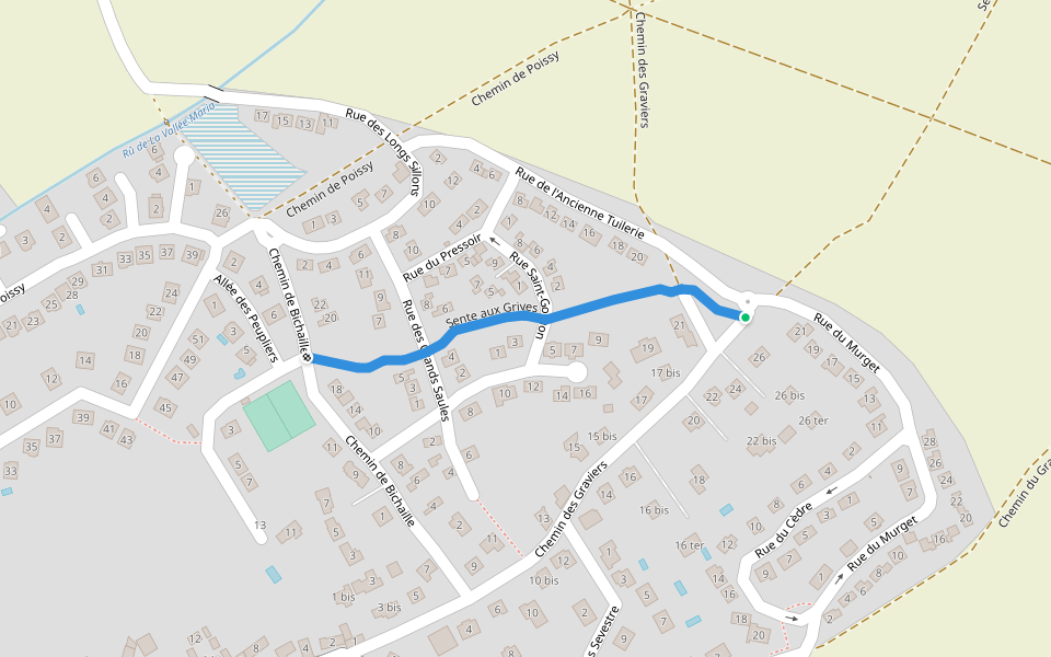 Sente aux Grives walking route map in Morainvilliers