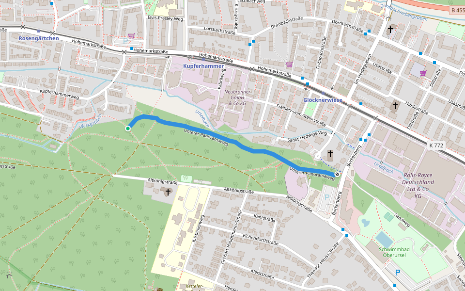 Unterer Panoramaweg walking route map in Oberursel (Taunus)