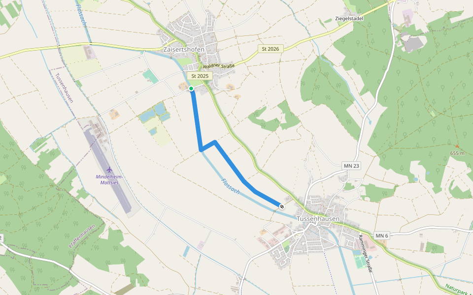 Radweg Tussenhausen - Zaisertshofen walking route map in Tussenhausen