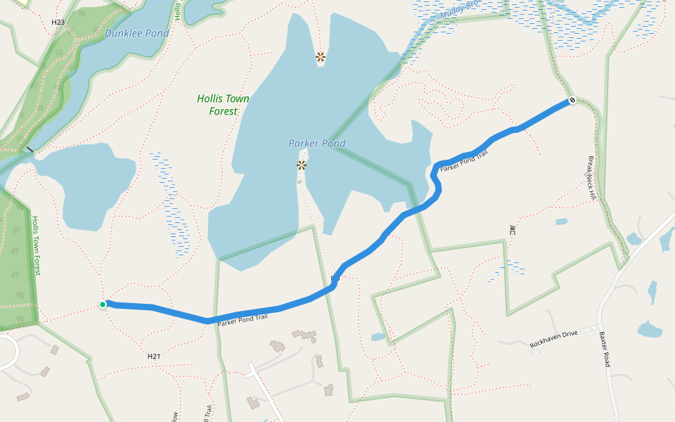 Parker Pond Trail walking route map in Hollis