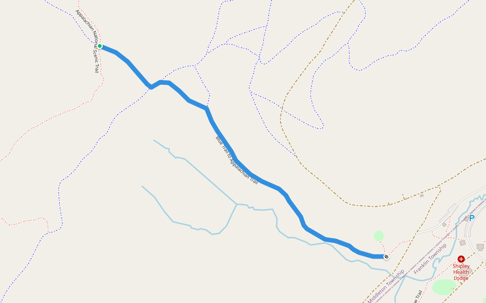 Blue Trail to Appalachian Trail walking route map in Boiling Springs