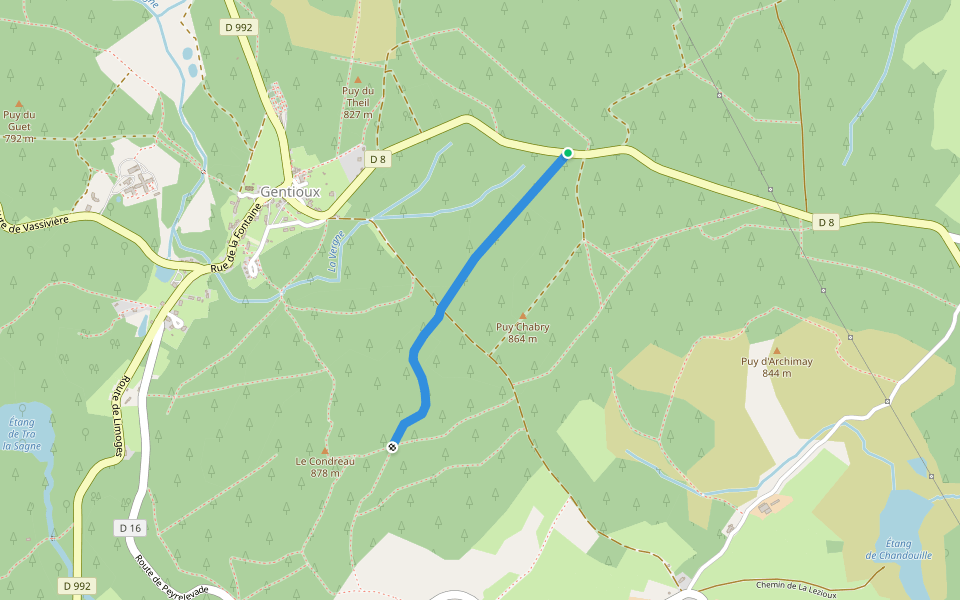 Chemin de la Croix des Cards walking route map in Gentioux-Pigerolles