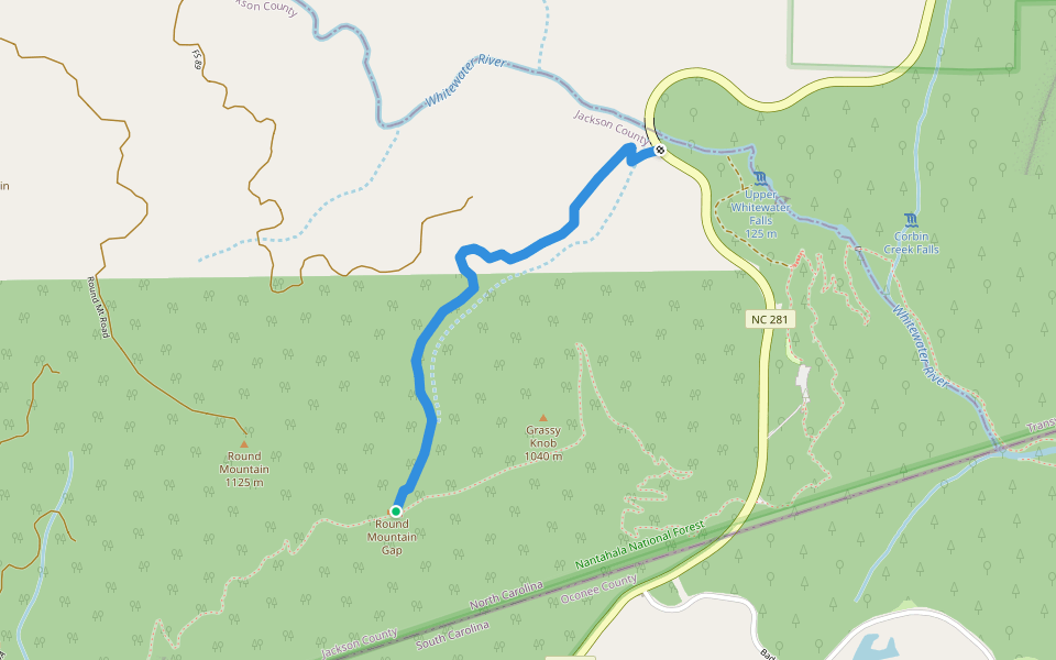 Round Mountain Gap Trail walking route map in Tamassee