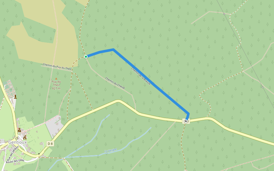Chemin de la Brauze walking route map in Gentioux-Pigerolles