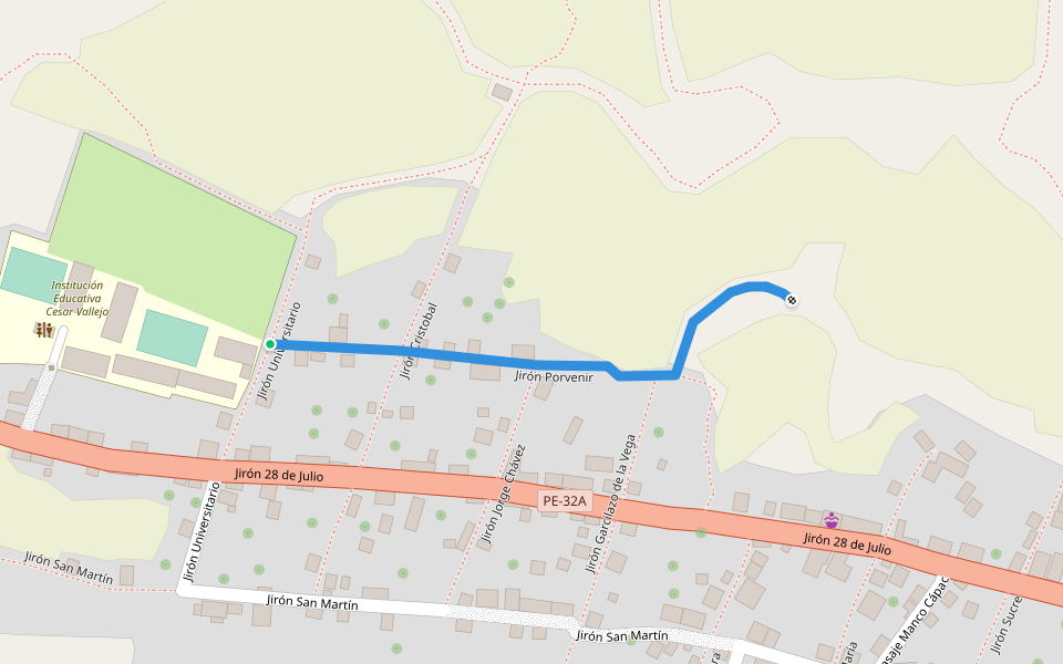 Jirón Porvenir walking route map in Hualla