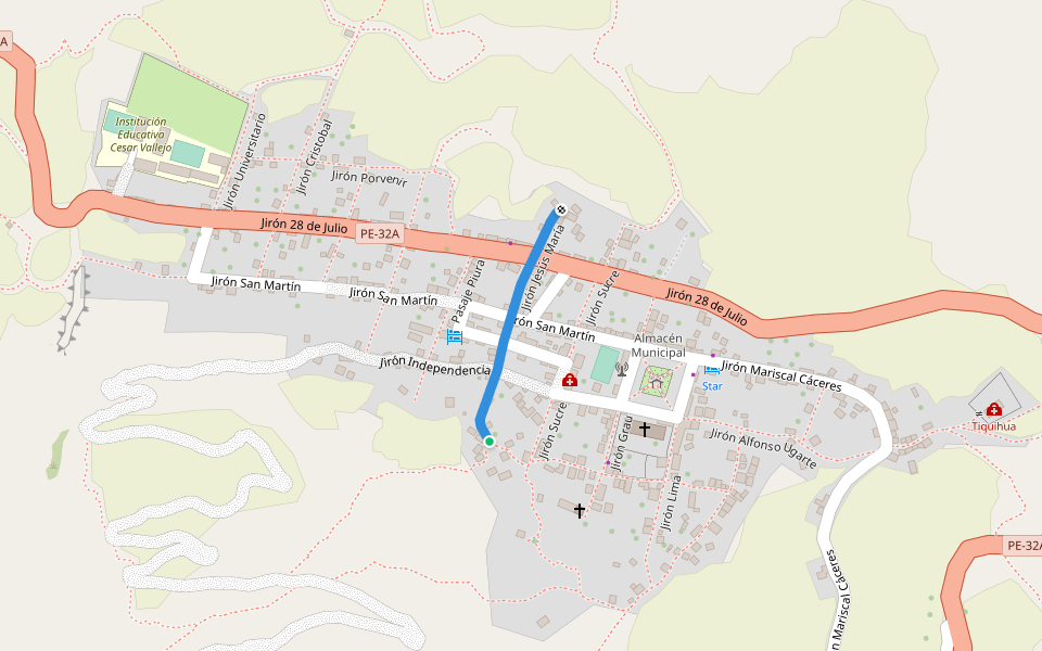 Jirón Jesús María walking route map in Hualla