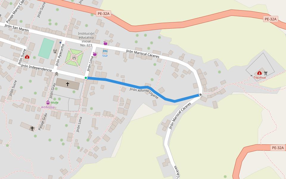 Jirón Alfonso Ugarte walking route map in Ayacucho