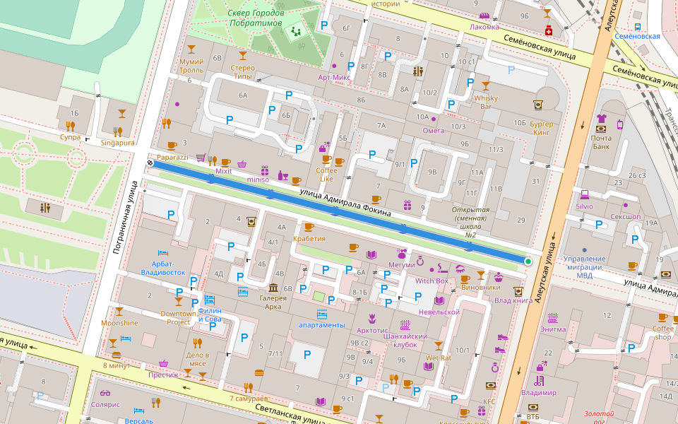 улица Адмирала Фокина walking route map in Vladivostok