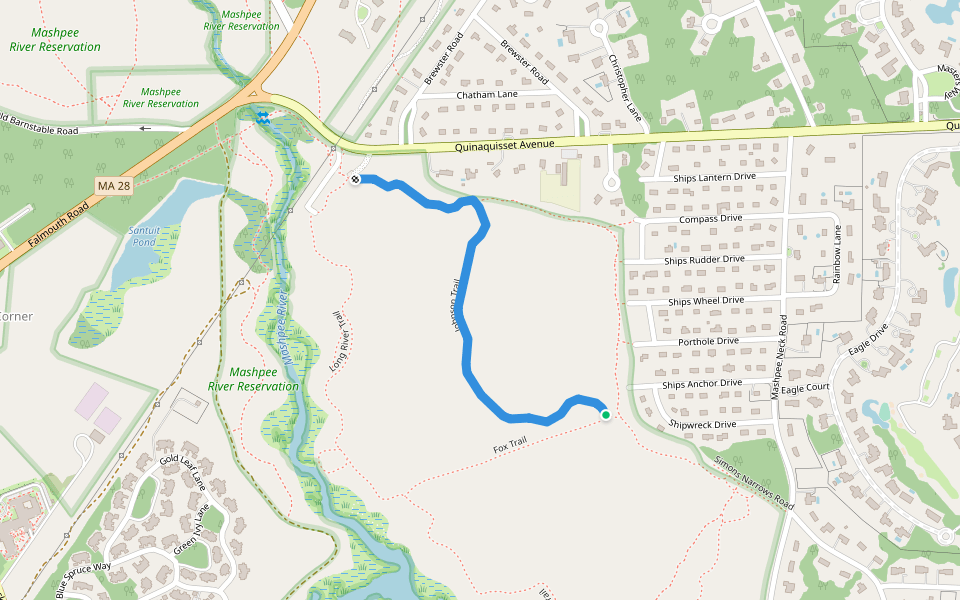 Johnson Trail walking route map in Mashpee