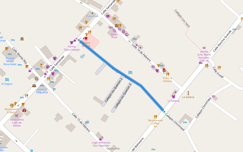 Callejón los Quenún walking route map in Panajachel