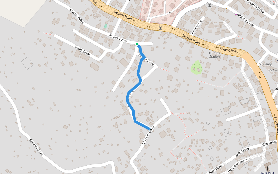 Fadika Drive walking route map in Freetown