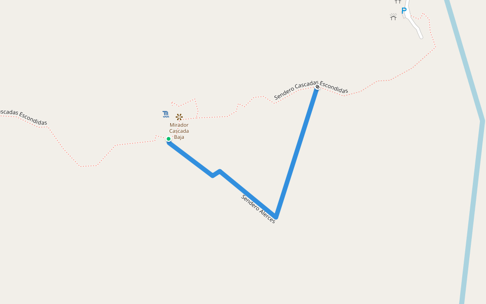 Sendero Alerces walking route map in Renihue