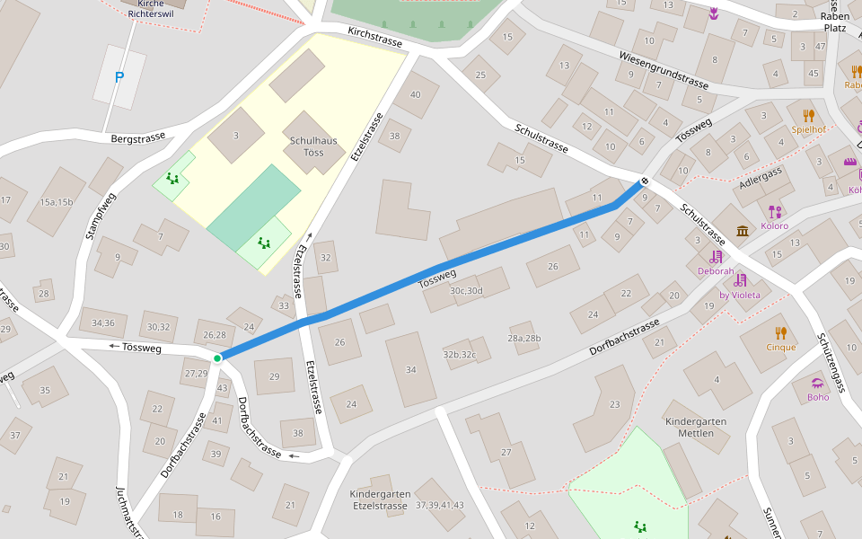 Tössweg walking route map in Richterswil