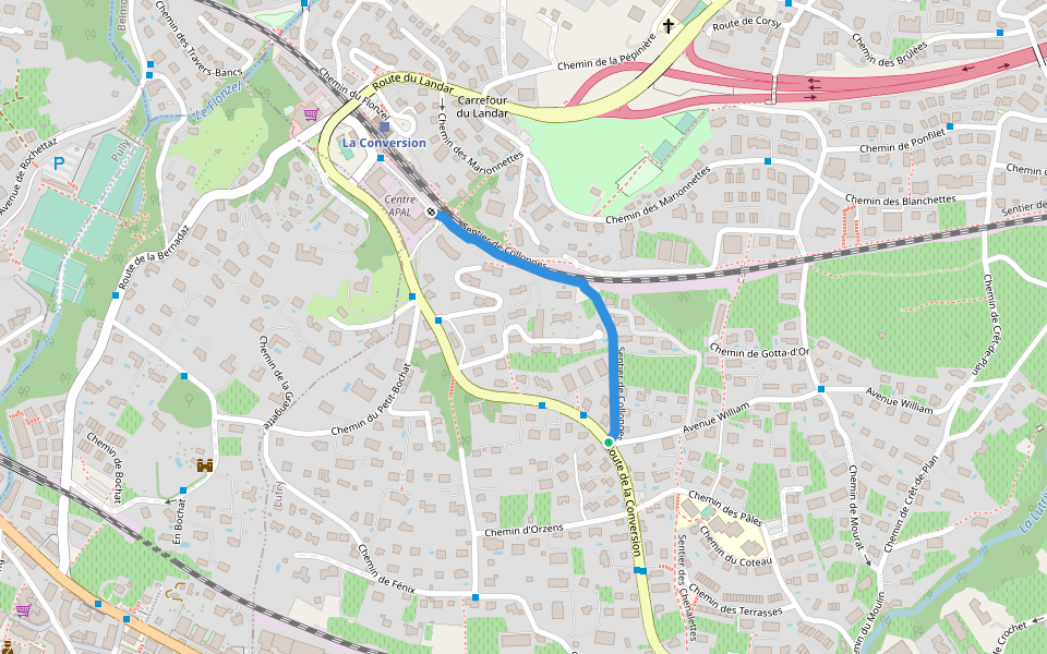 Sentier de Collonges walking route map in Lutry