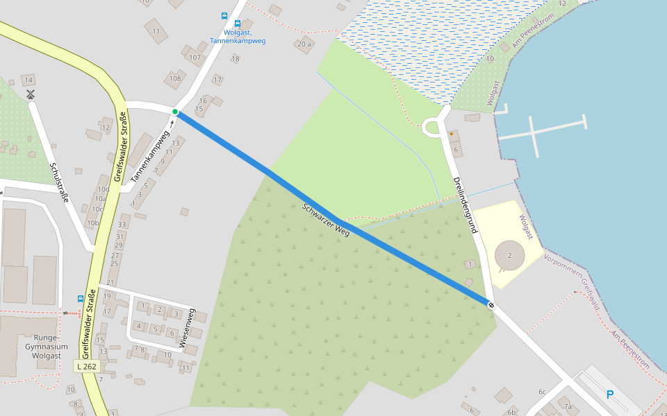 Schwarzer Weg walking route map in Wolgast