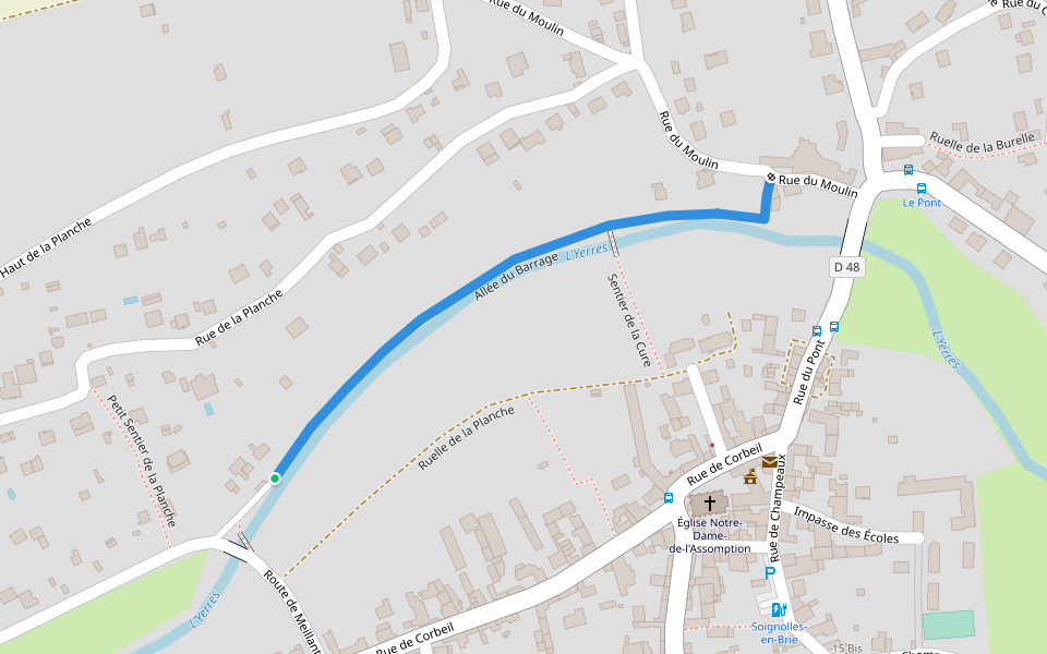 Allée du Barrage walking route map in Soignolles-en-Brie