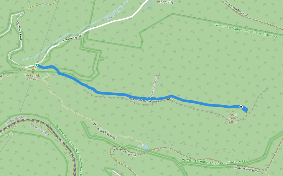 Mt Kembla Summit Track walking route map in Kembla Heights