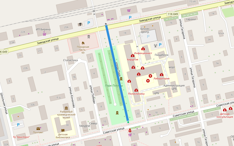 улица Парк walking route map in Oktyabrsky