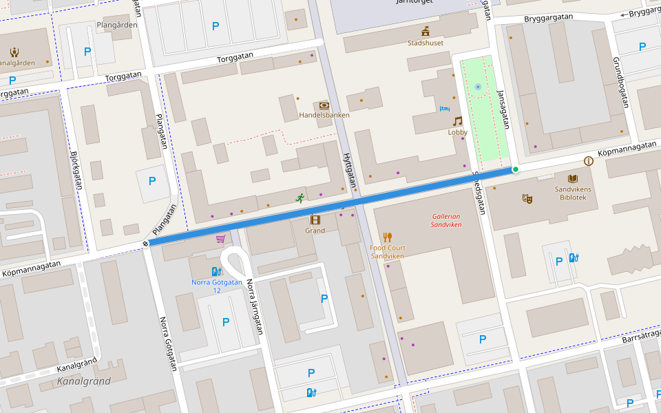 Köpmannagatan walking route map in Sandviken