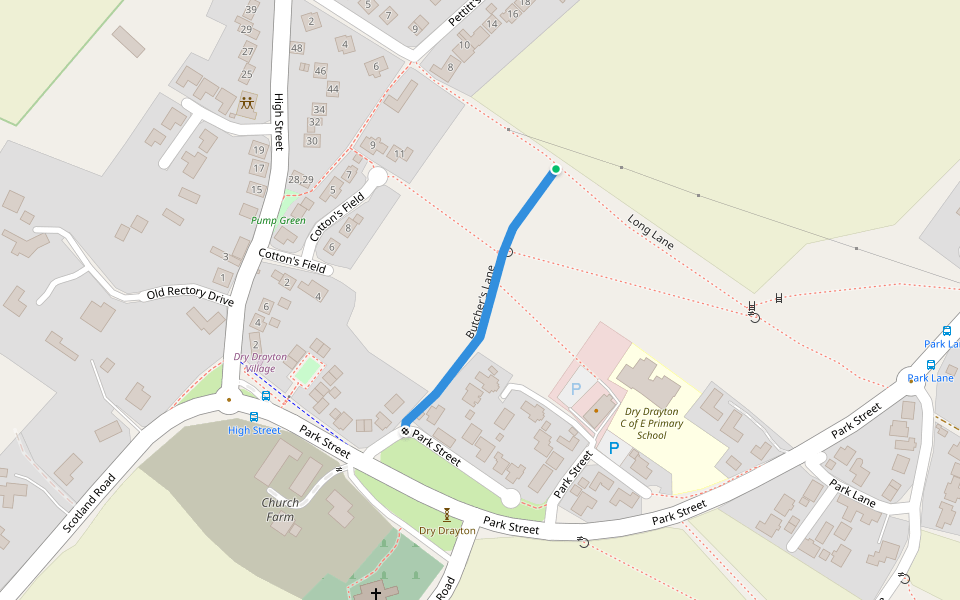 Butcher's Lane walking route map in Dry Drayton