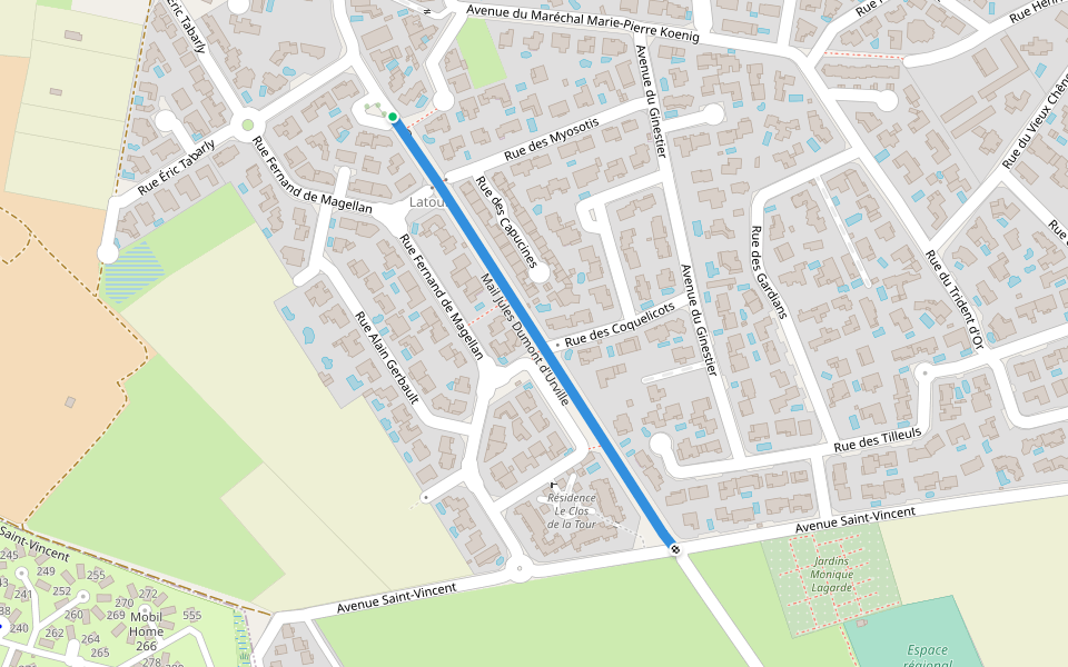 Mail Jules Dumont d'Urville walking route map in Pérols