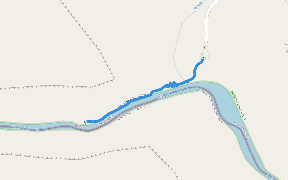 Santa Elena Canyon Trail walking route map in Terlingua
