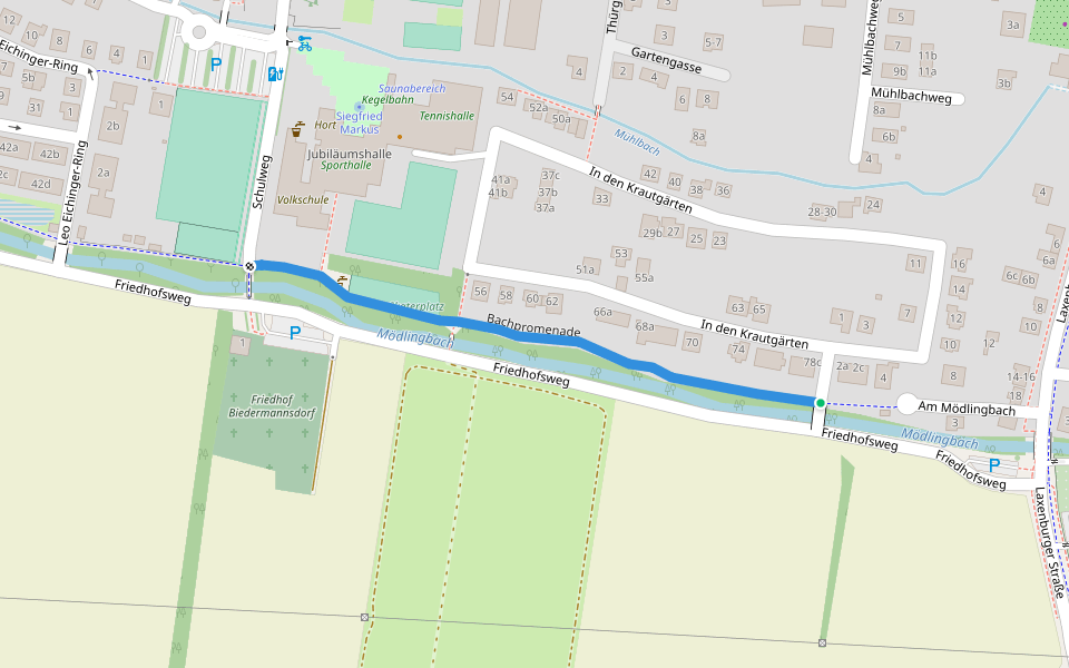 Bachpromenade walking route map in Biedermannsdorf