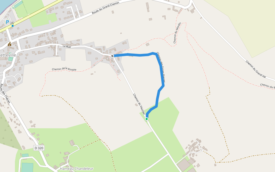 Chemin des Grises Pierres walking route map in Bretteville