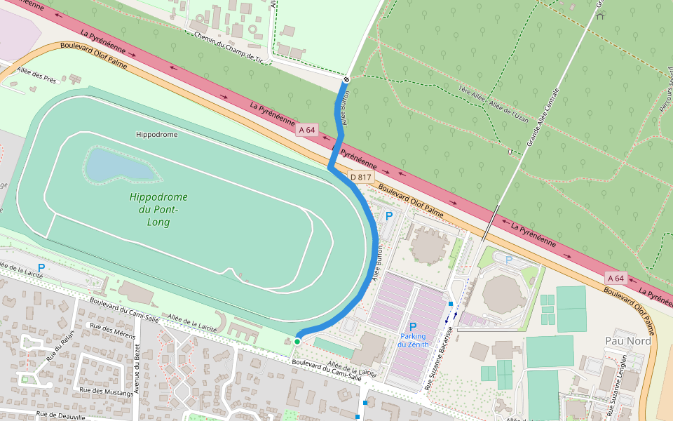 Allée Buffon walking route map in Pau