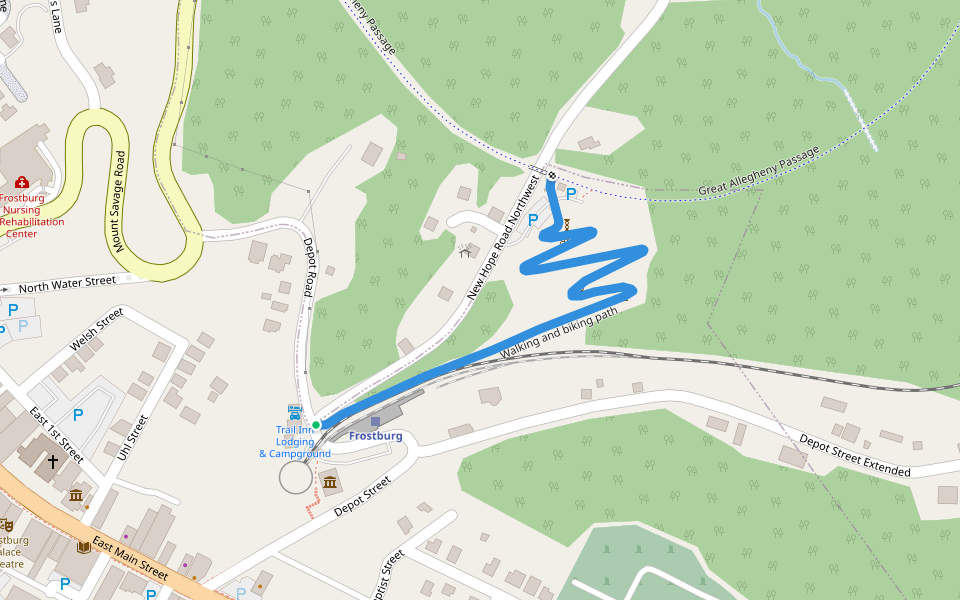 Walking and biking path walking route map in Frostburg
