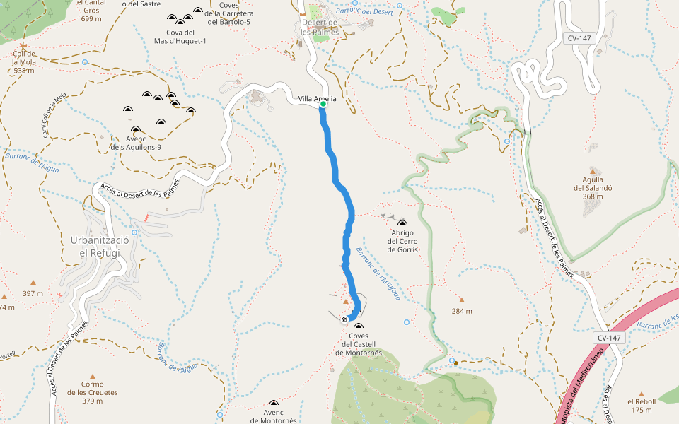 Senda al Castillo de Montornés walking route map in Benicàssim