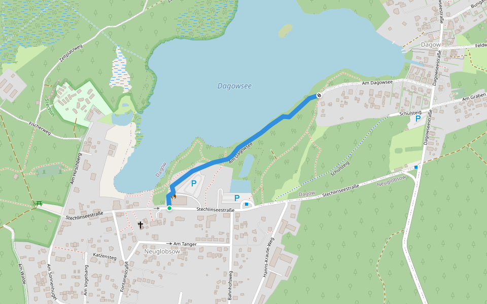Am Dagowsee walking route map in Stechlin
