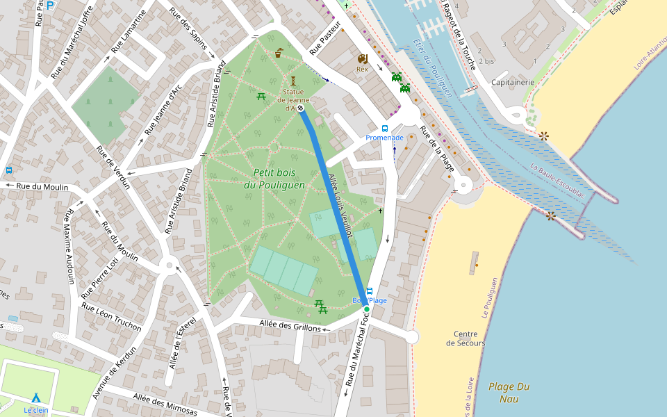 Allée Louis Veuillot walking route map in Le Pouliguen