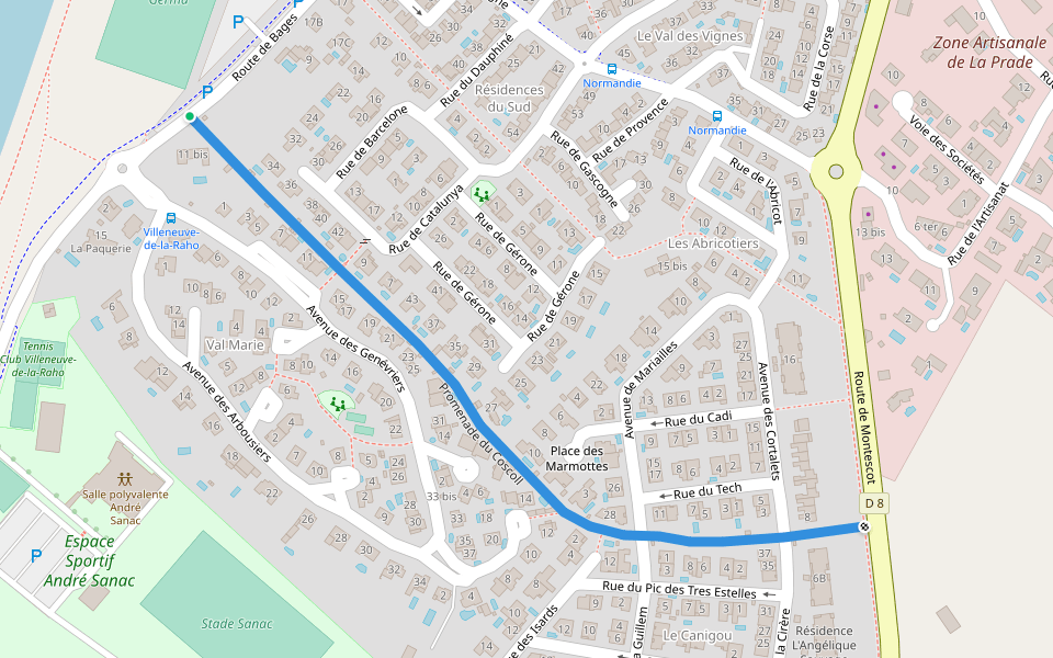 Promenade du Coscoll walking route map in Villeneuve-de-la-Raho