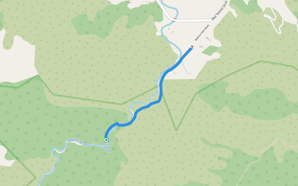 Wainui Falls Track walking route map in Wainui Bay