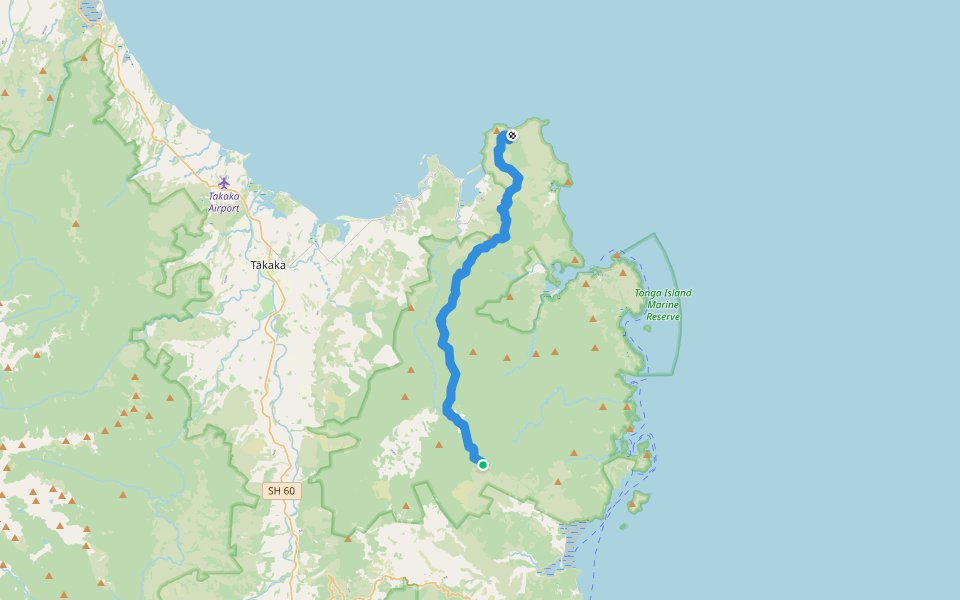 Inland Track walking route map in Mārahau