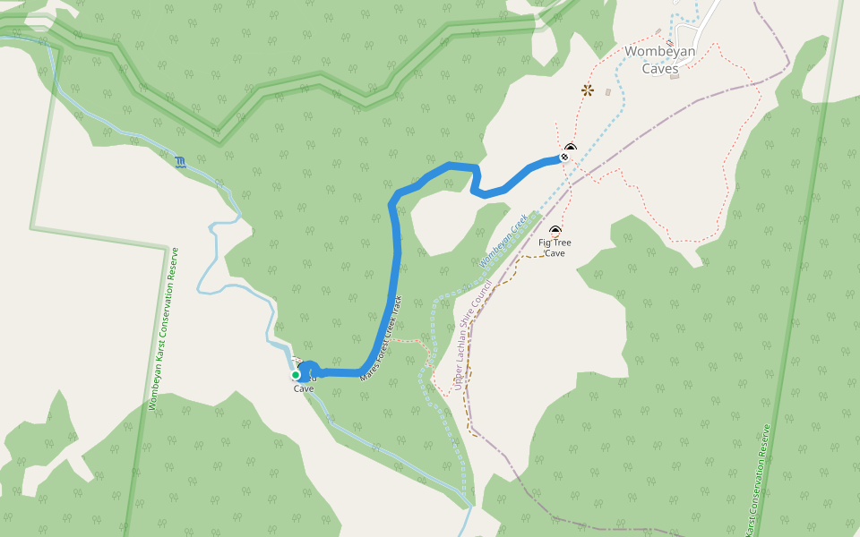 Mares Forest Creek Track walking route map in Wombeyan Caves